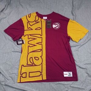 Atlanta Hawks Shirt Mens XL Maroon Yellow‎ NBA Basketball Hardwood Classics Tee
